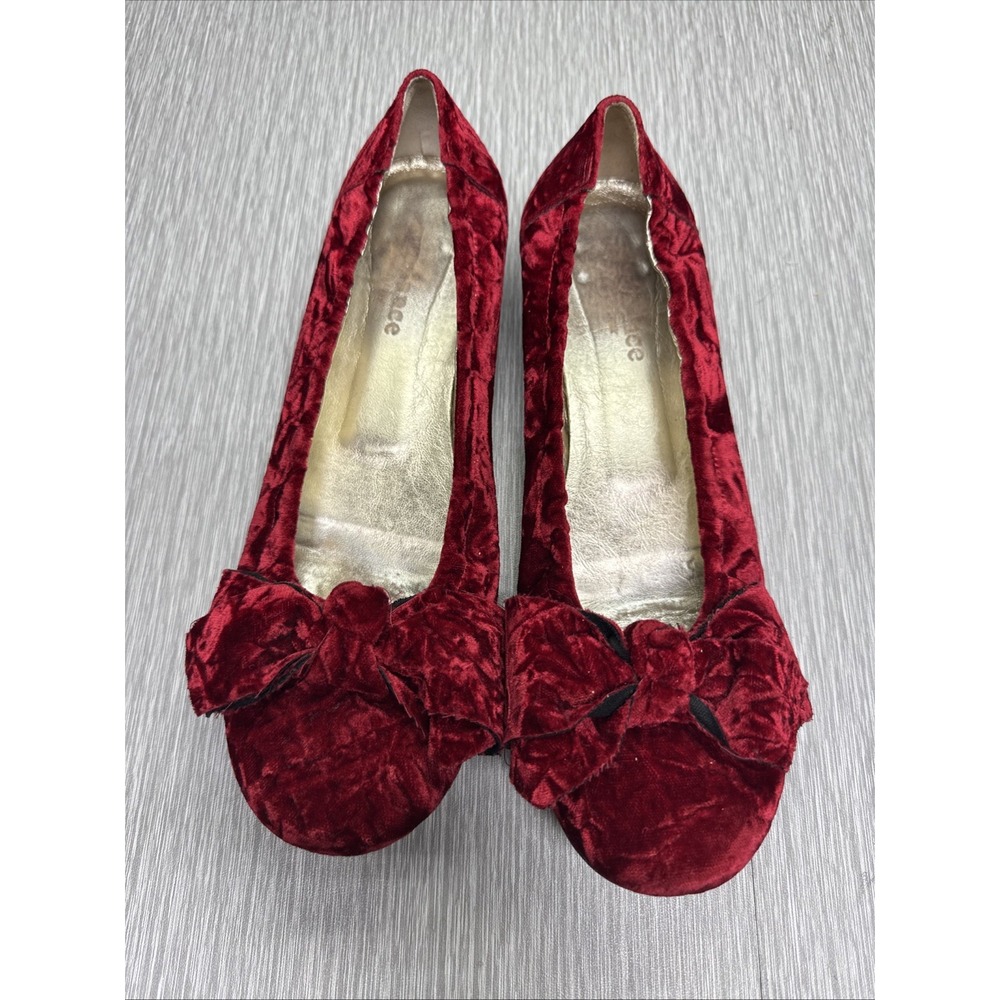 Velvet Slip On Flats Red Bow Old Money Ballet Style US 9 EU 40 Burgundy Sundance
